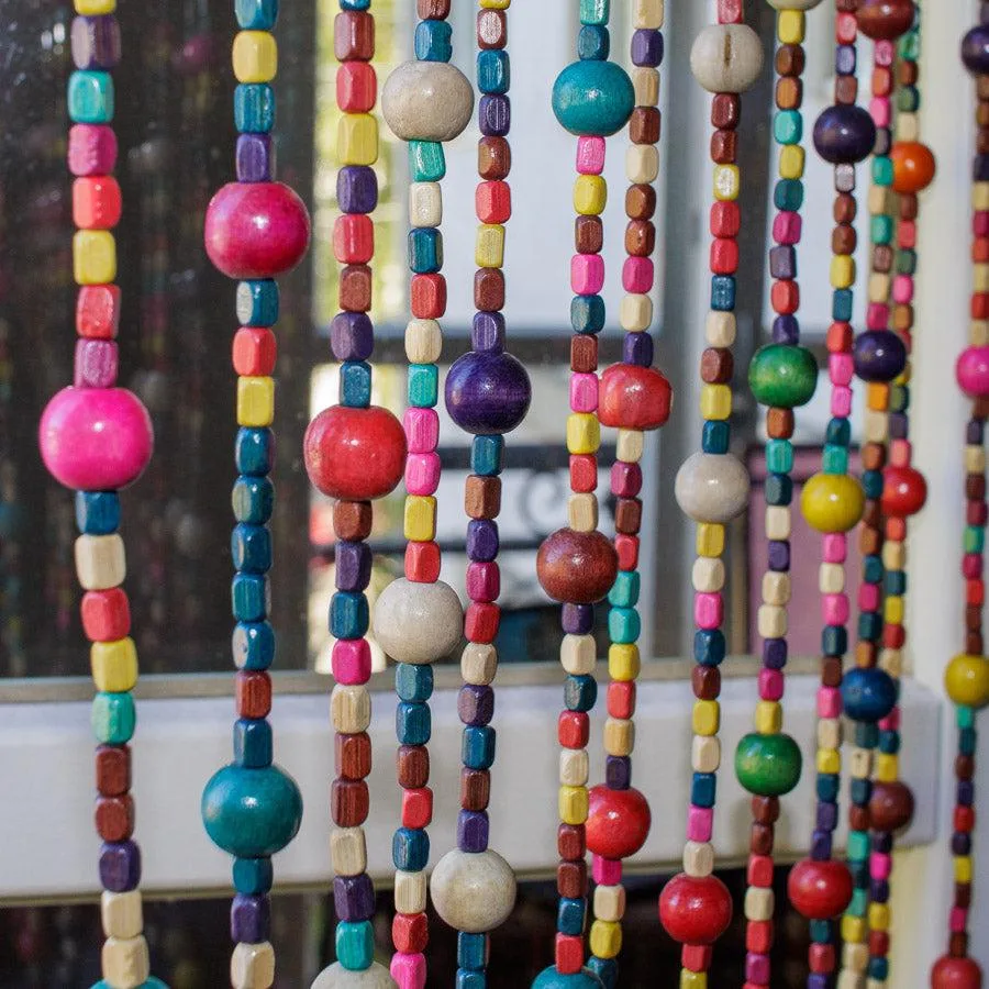 Channapatna Wooden Multi-Color Bead Door Curtain Distressed Vintage Look with Hand-rubbed Pigments