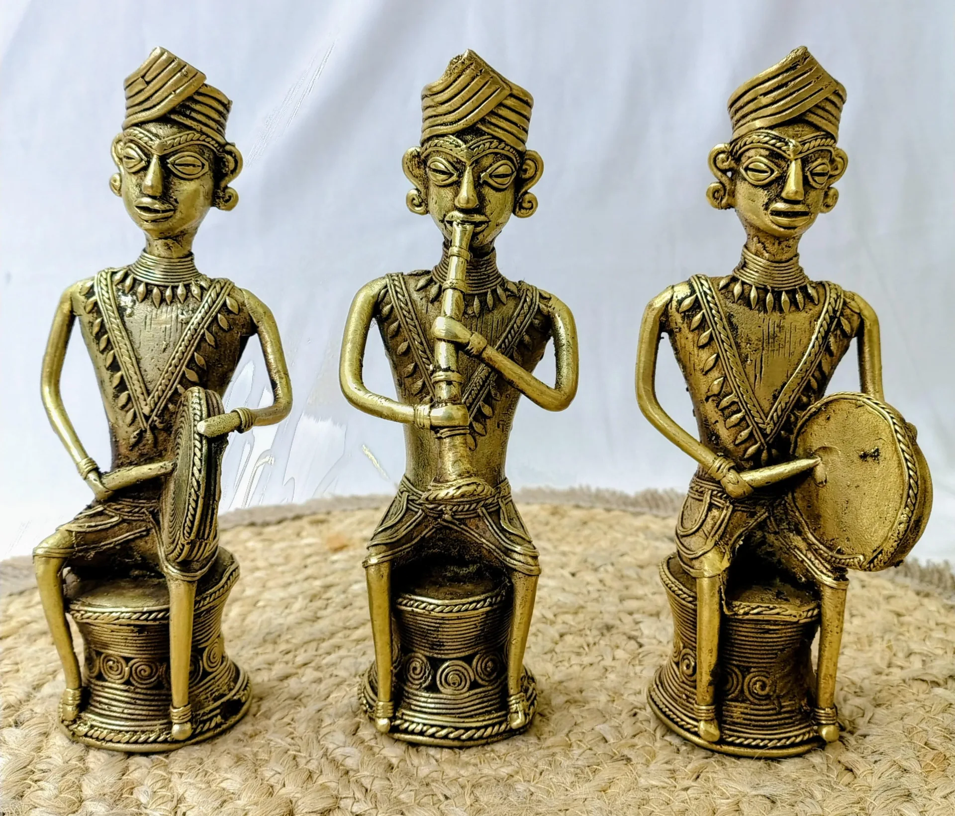 Lost-Wax Cast Dhokra Tribal Musician Silhouette Figurine Set Handpainted Finish using Organic Vegetable Dyes