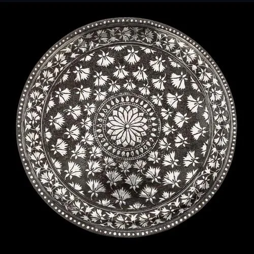 Bidriwork Floral Arabesque Pattern Decorative Wall Plate Handpainted Finish using Organic Vegetable Dyes