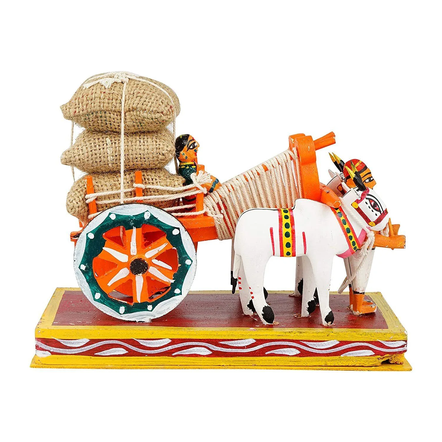 Hand-painted Wooden Bullock Cart Craft Model Gold Leaf Work and Embossed Paint Trims