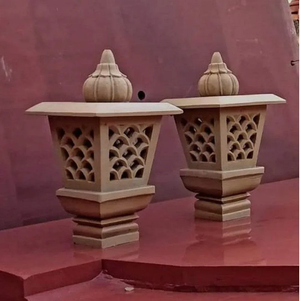 Carved Sandstone Wall Lantern Bracket Intricate Lattice Openwork Chased Style