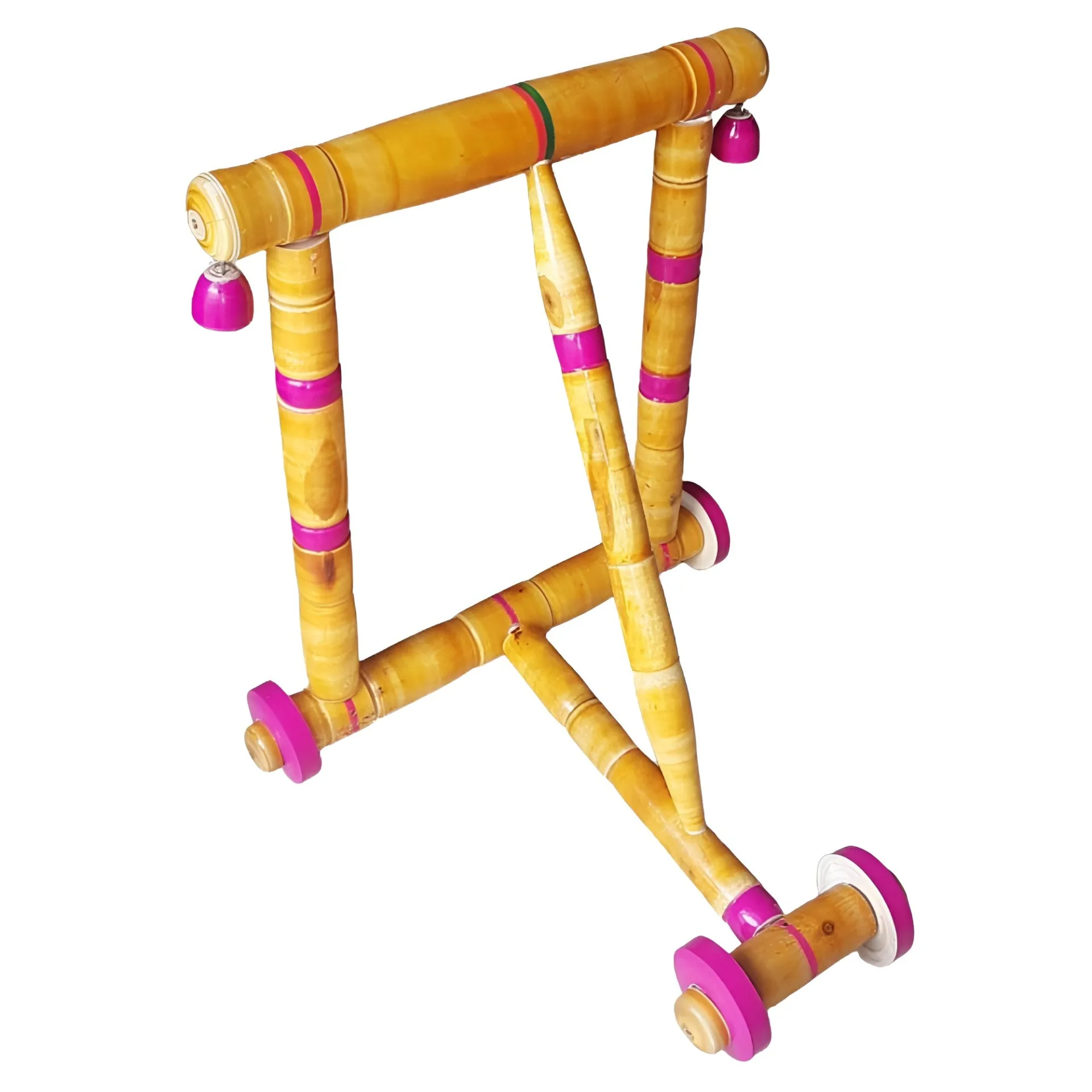 Wooden Toddler Walker Three-Wheeled Traditional Cart Gold Leaf Work and Embossed Paint Trim