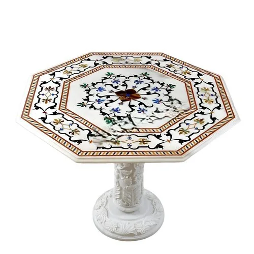 Marble Console Table Top with Semi-Precious Stone Geometric Patterns Gold Leaf Work and Embossed Paint Trims