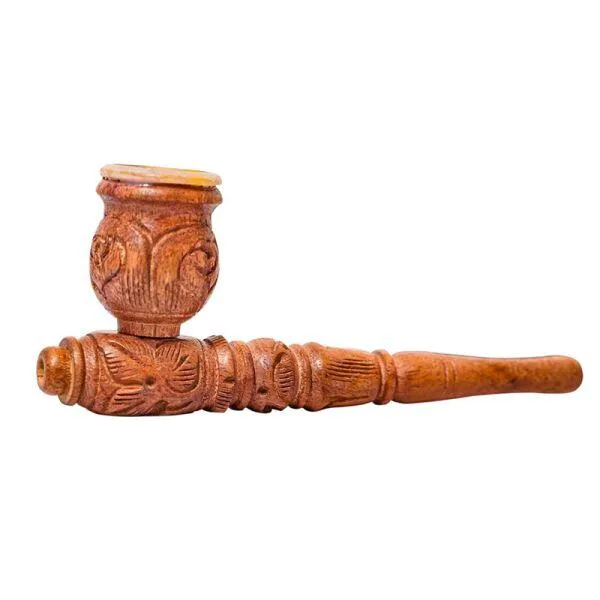 Kashmiri Walnut Wood Smoking Pipe Floral Motif Handpainted Finish using Organic Vegetable Dyes