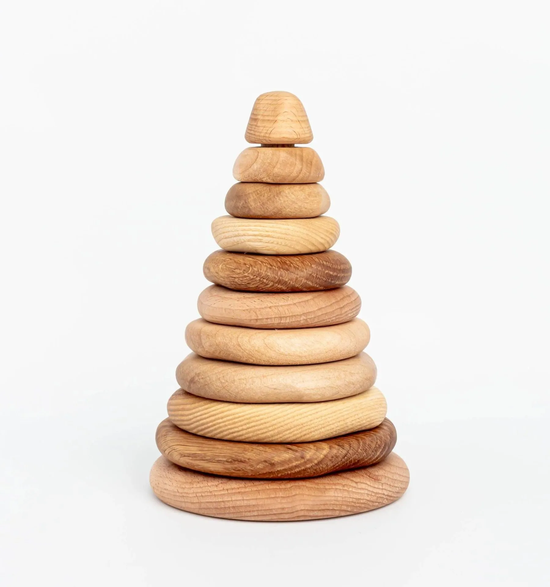 Non-Toxic Vegetable Dye Wooden Stacking Ring Tower Antique Finish with Matte Wax Polish