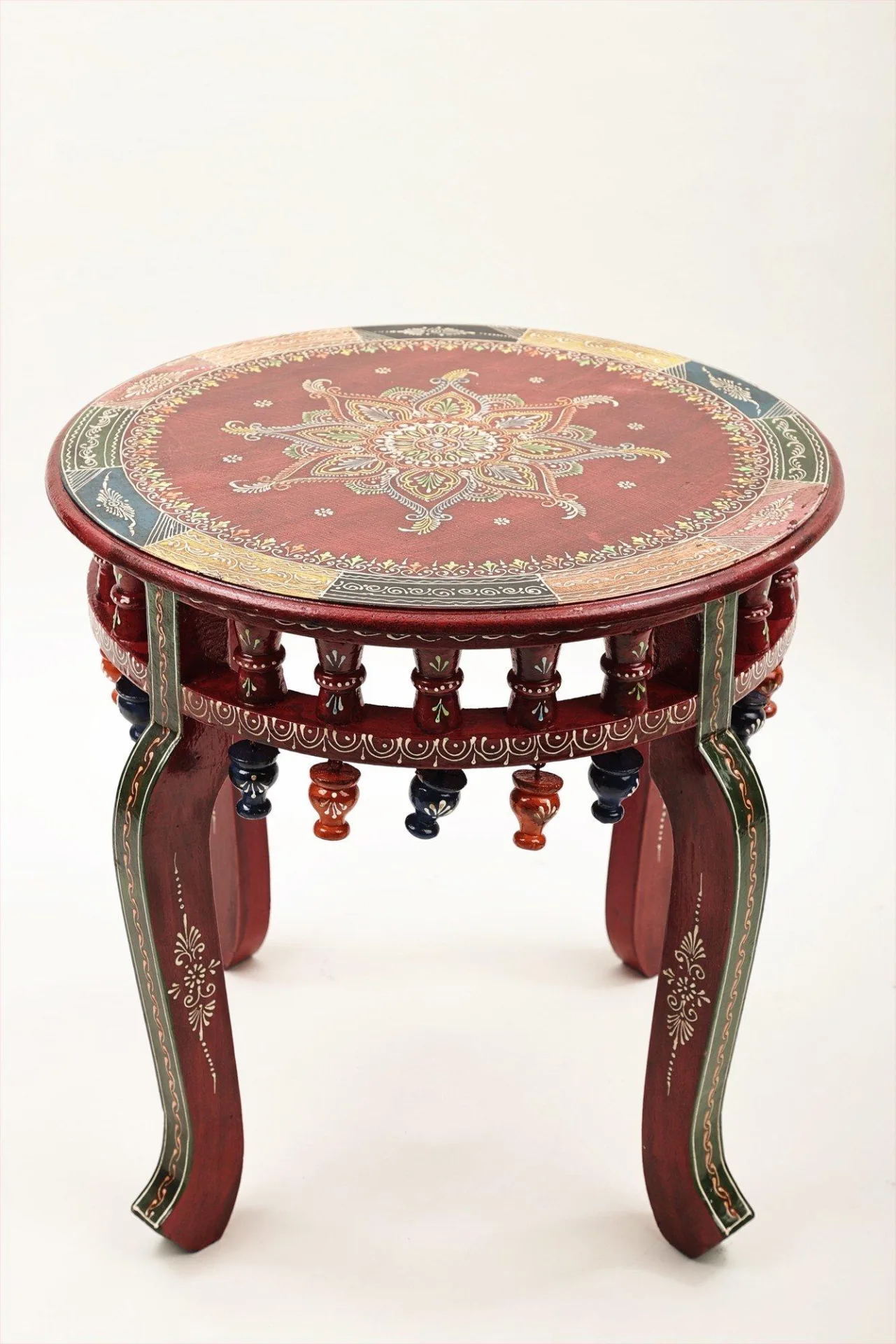 Sankheda Traditional Three-Legged Accent Round Table Traditional Oil-rubbed High Lustre Polish