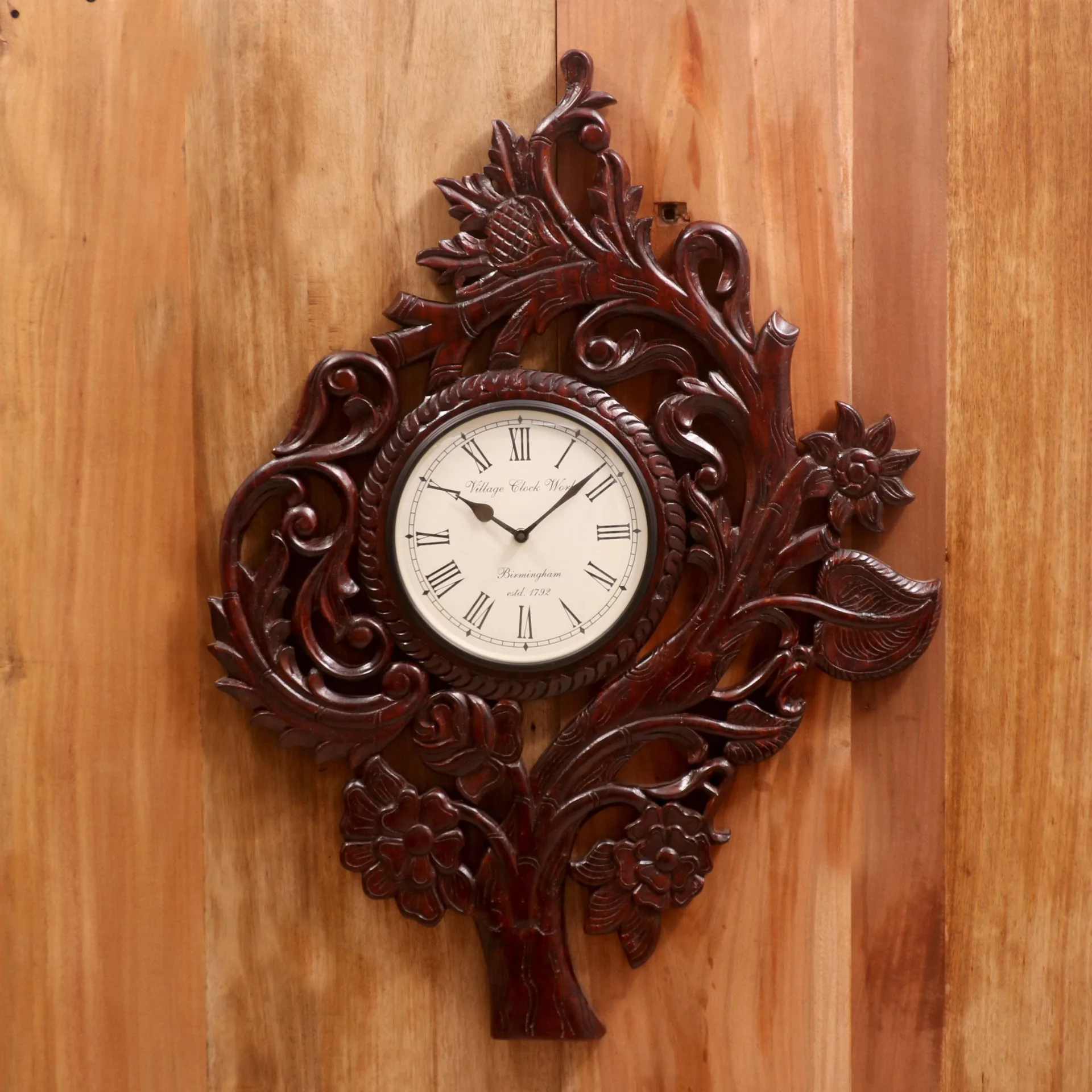 Distressed Finish Antique Style Wooden Wall Clock Gold Leaf Work and Embossed Paint Trims