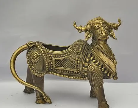 Dhokra Bell Metal Primitive Nandi Bull Idol Carriage Intricate Lattice Openwork Chased Style