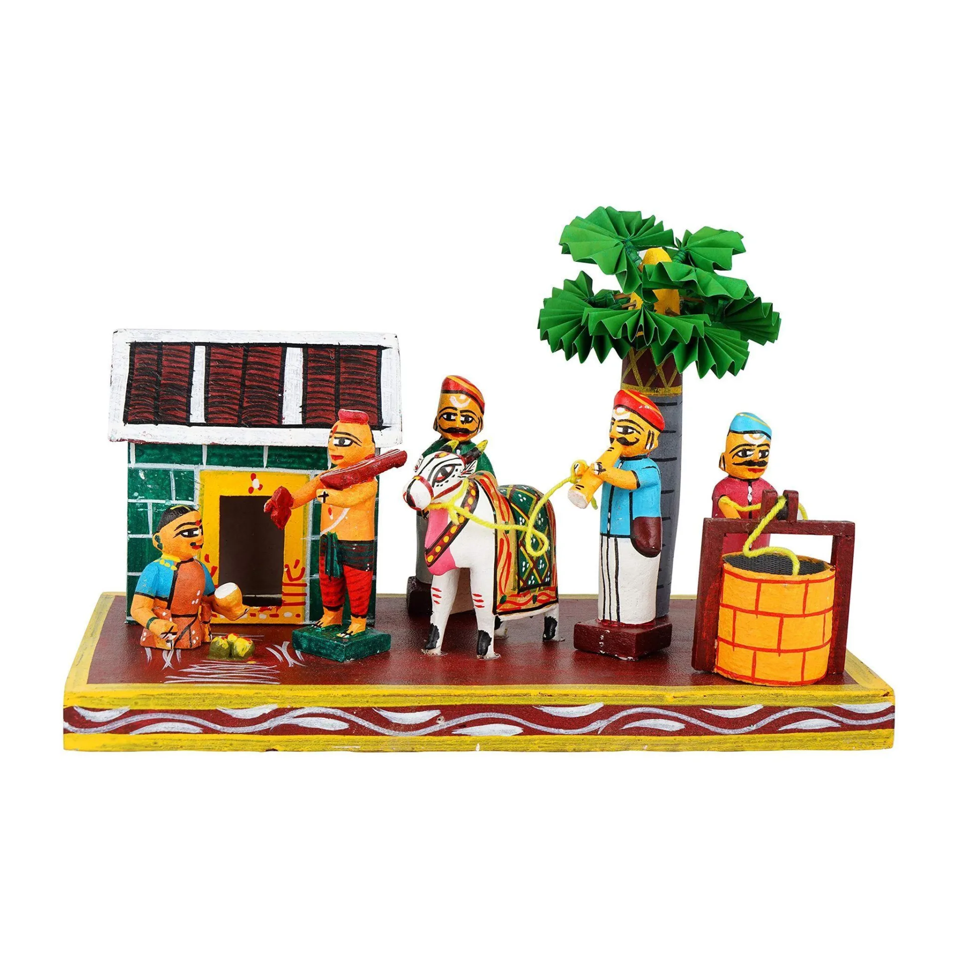 Kondapalli Traditional Village Well Scene Moving Toy Antique Finish with Matte Wax Polish