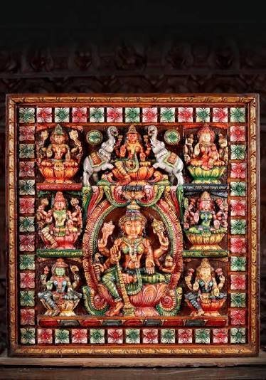 Soapstone Ashta Lakshmi Idol Panel Set for Home Temple Handpainted Finish using Organic Vegetable Dyes