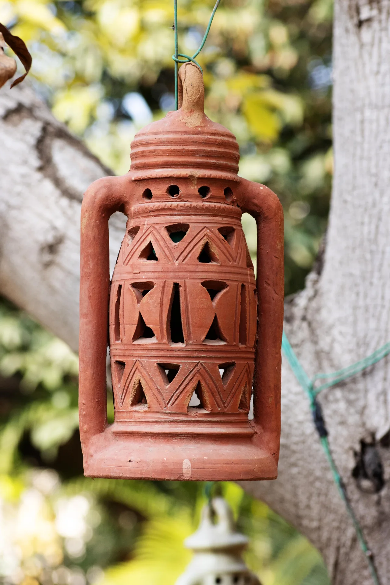 Terracotta Lattice Work Garden Lantern Lamp Housing Antique Finish with Matte Wax Polish