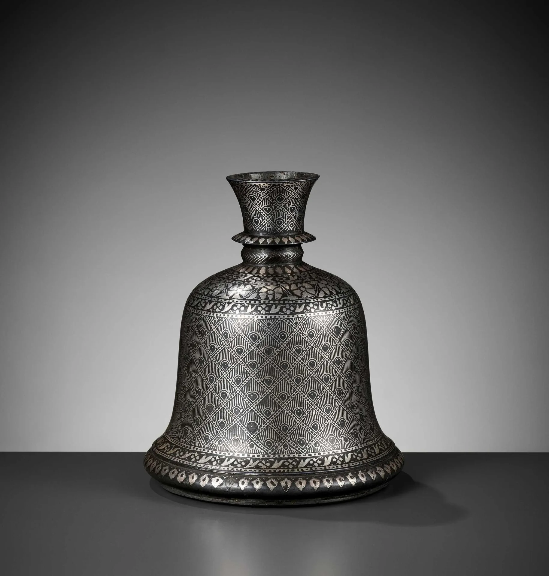 Bidri Silver Inlaid Hookah Base Collector Authentic Piece Antique Finish with Matte Wax Polish