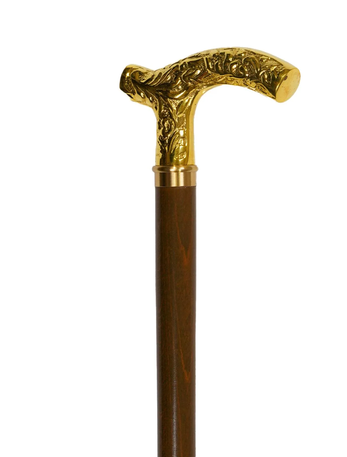 Hand-Carved Walnut Wood Walking Stick with Brass Handle Traditional Oil-rubbed High Lustre Polish