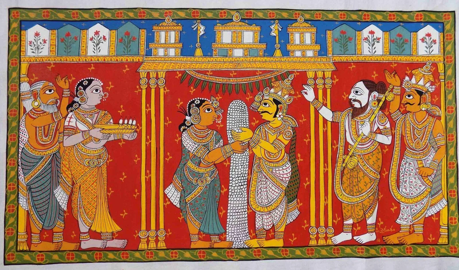 Traditional Wedding Ritual Procession Long Cheriyal Scroll Painting Traditional Oil-rubbed High Lustre Polish