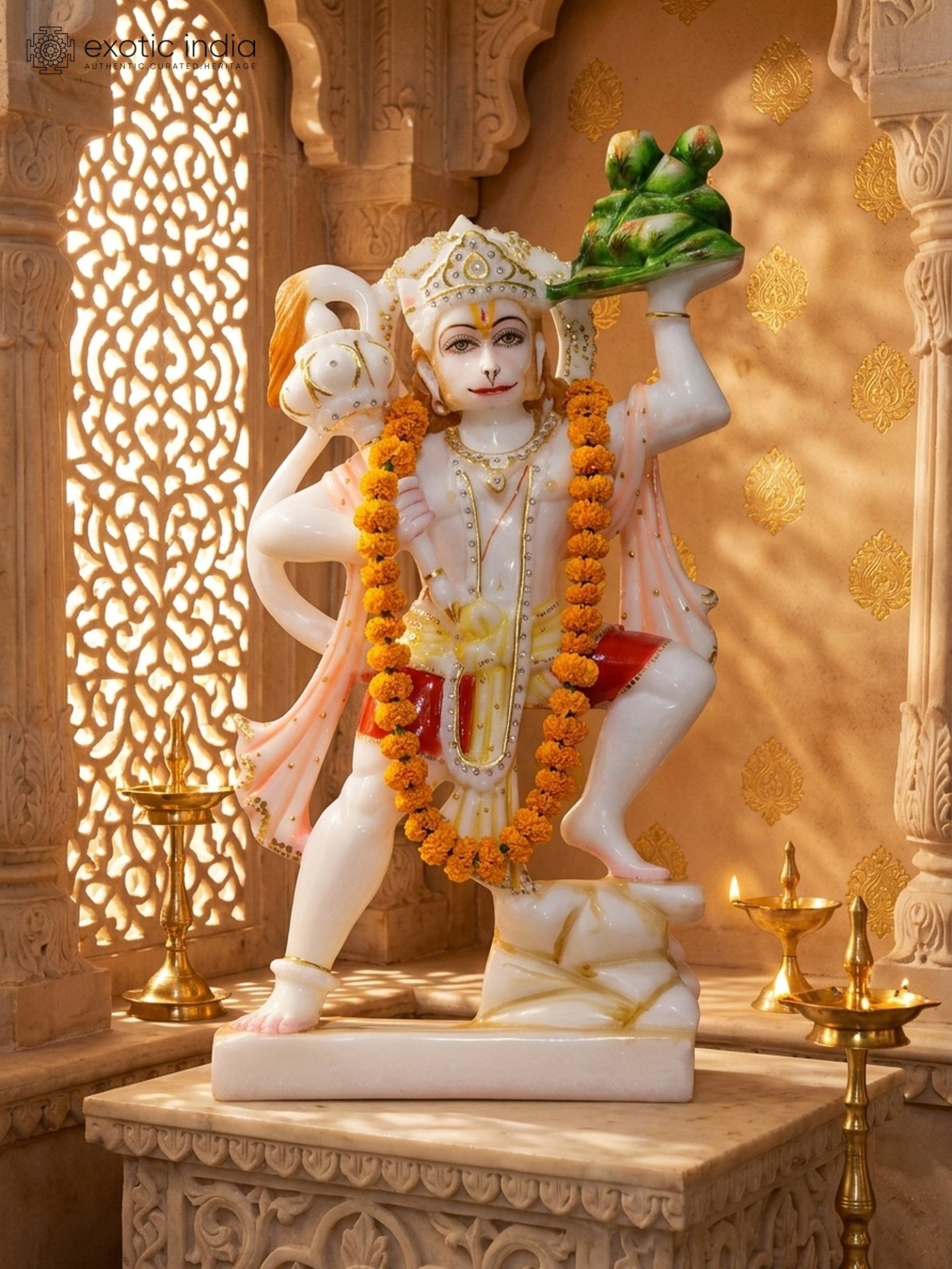 Makrana Marble Hanuman Chalisa Engraved Plaque Traditional Oil-rubbed High Lustre Polish
